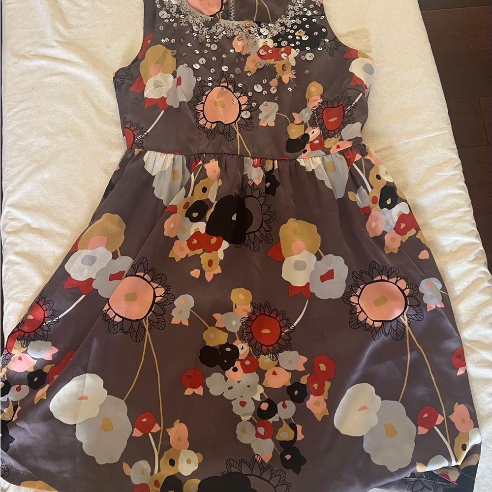 Fossil Floral Dress with Beaded Neckline